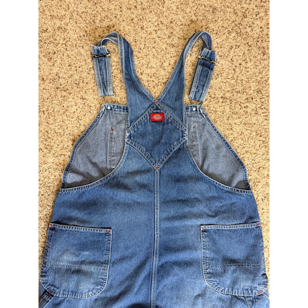 Dickies Denim Bib Overalls Mens Blue Carpenter Workwear 48x32 - Picture 8 of 13